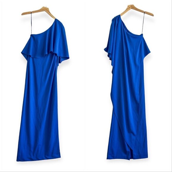 Badgley Mischka One-Shoulder Draped Cape Gown, Blue, Size 0, New with tag - Picture 14 of 14